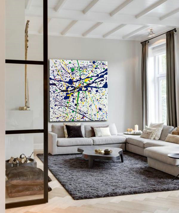 Oversized Contemporary Art,Oversized Custom Canvas Art,Blue,White,Yellow,Green